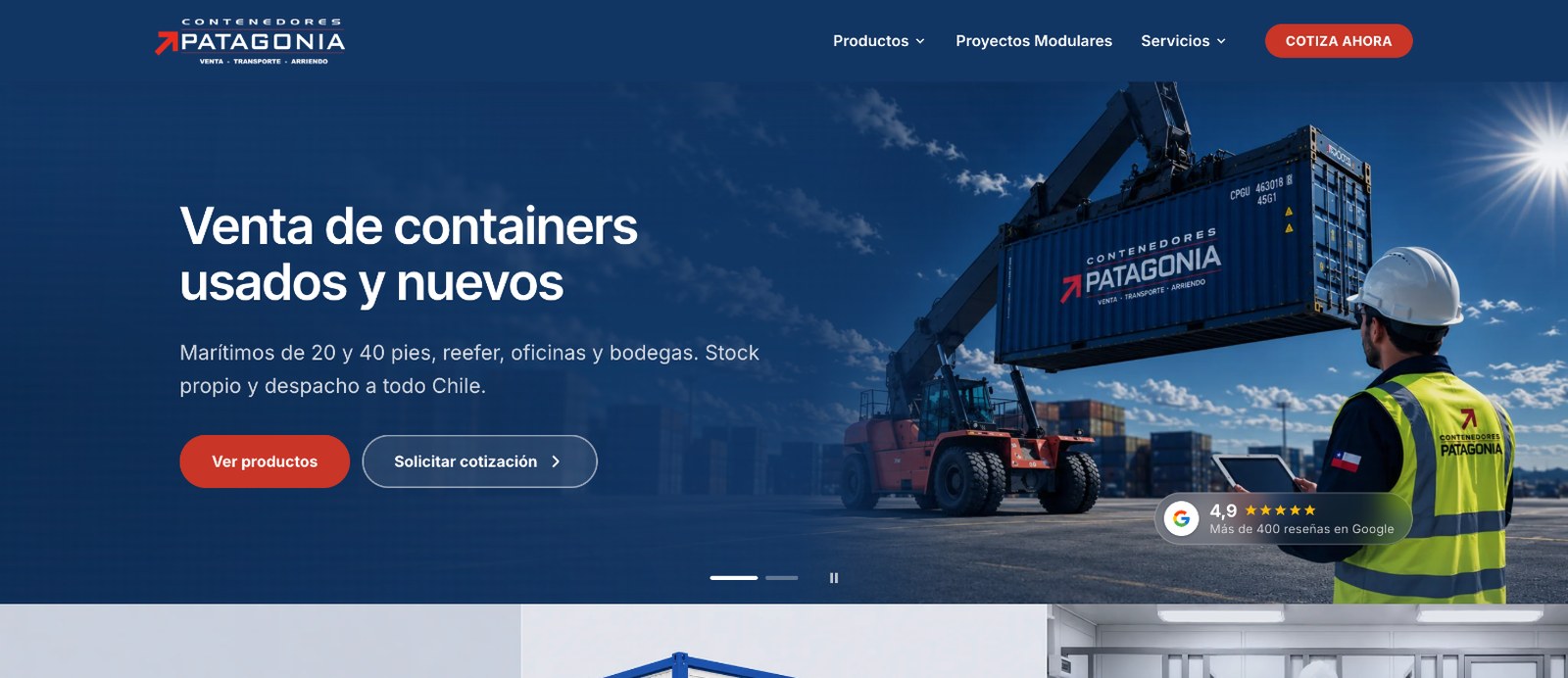 Inicio de la web de Contenedores Patagonia