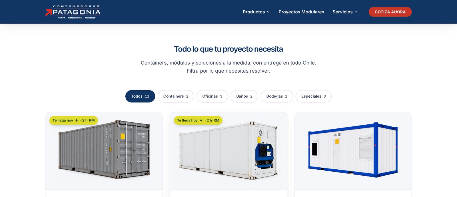 Sección 1 de la web de Contenedores Patagonia
