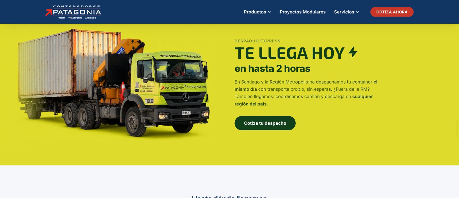 Sección 2 de la web de Contenedores Patagonia