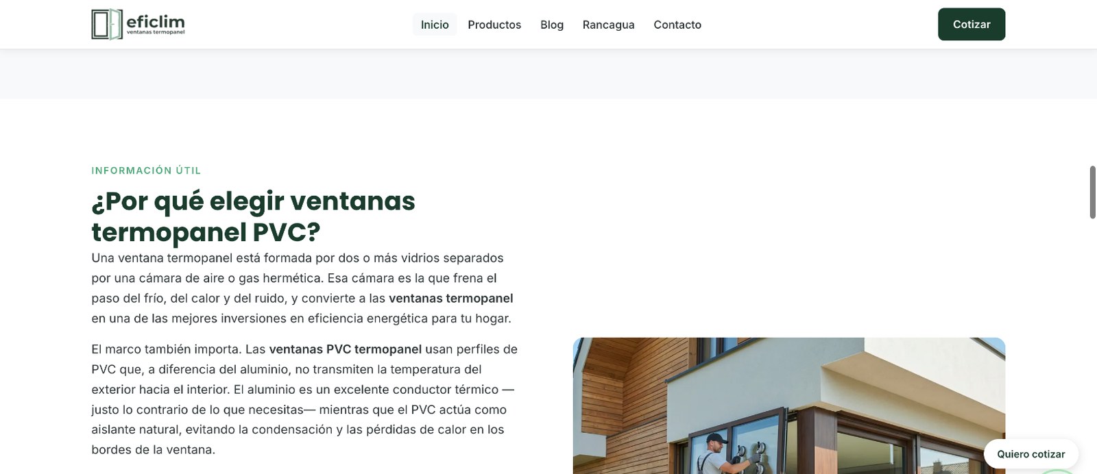 Sección 1 de la web de Eficlim