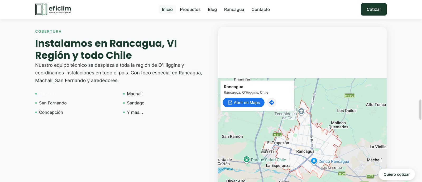 Sección 2 de la web de Eficlim