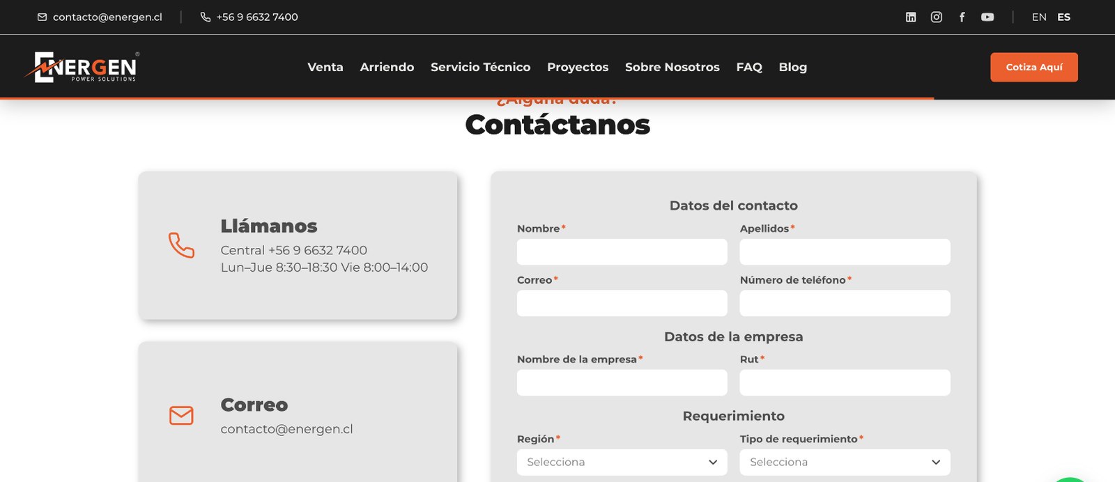 Sección 3 de la web de Energen