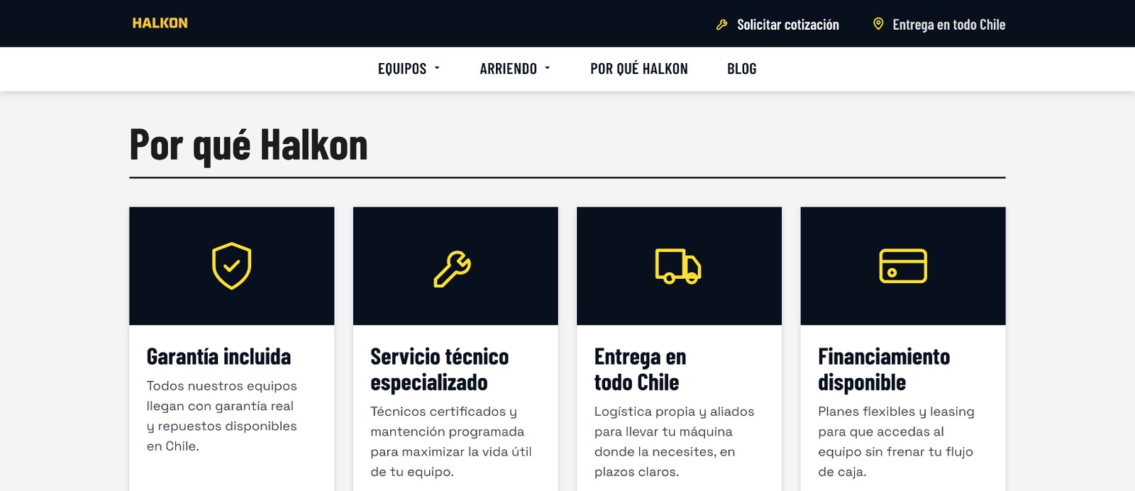 Sección 3 de la web de Halkon