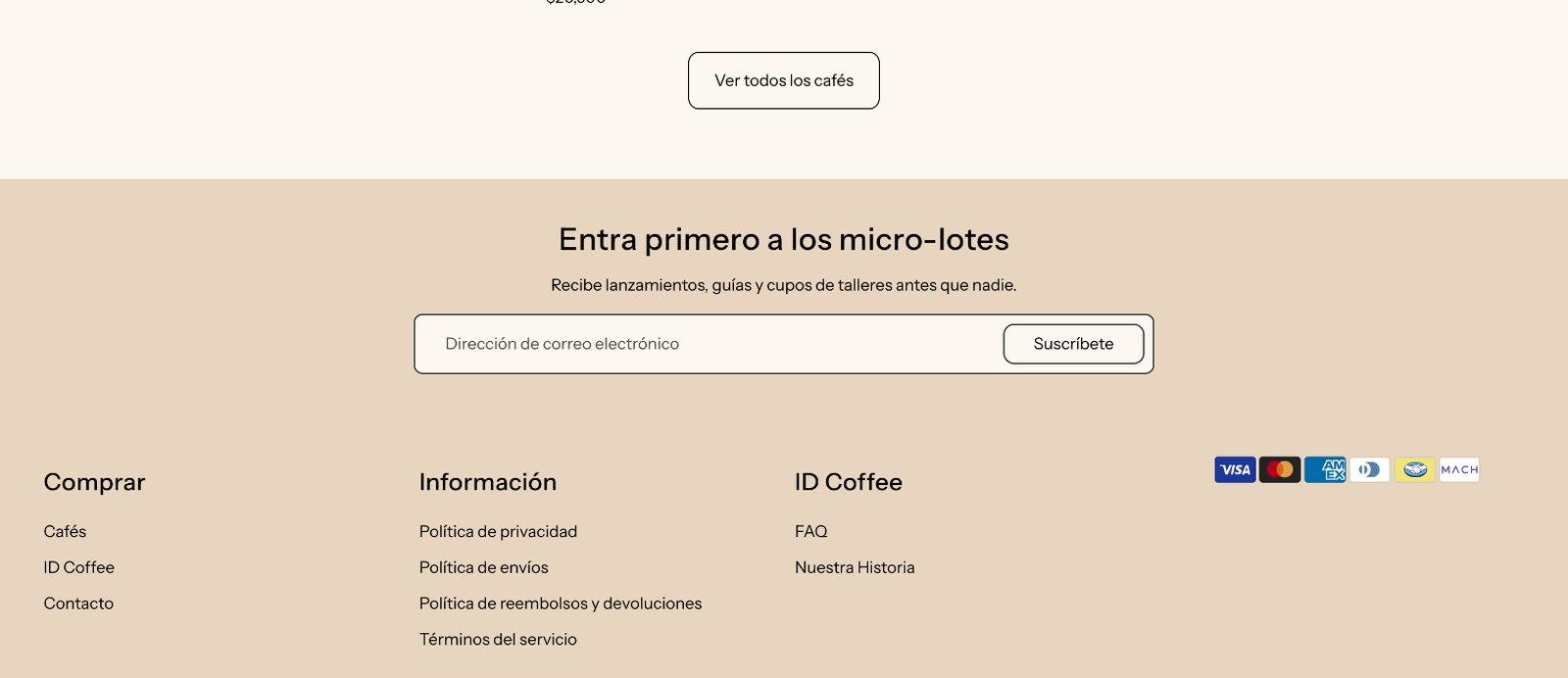 Sección 3 de la web de ID Coffee