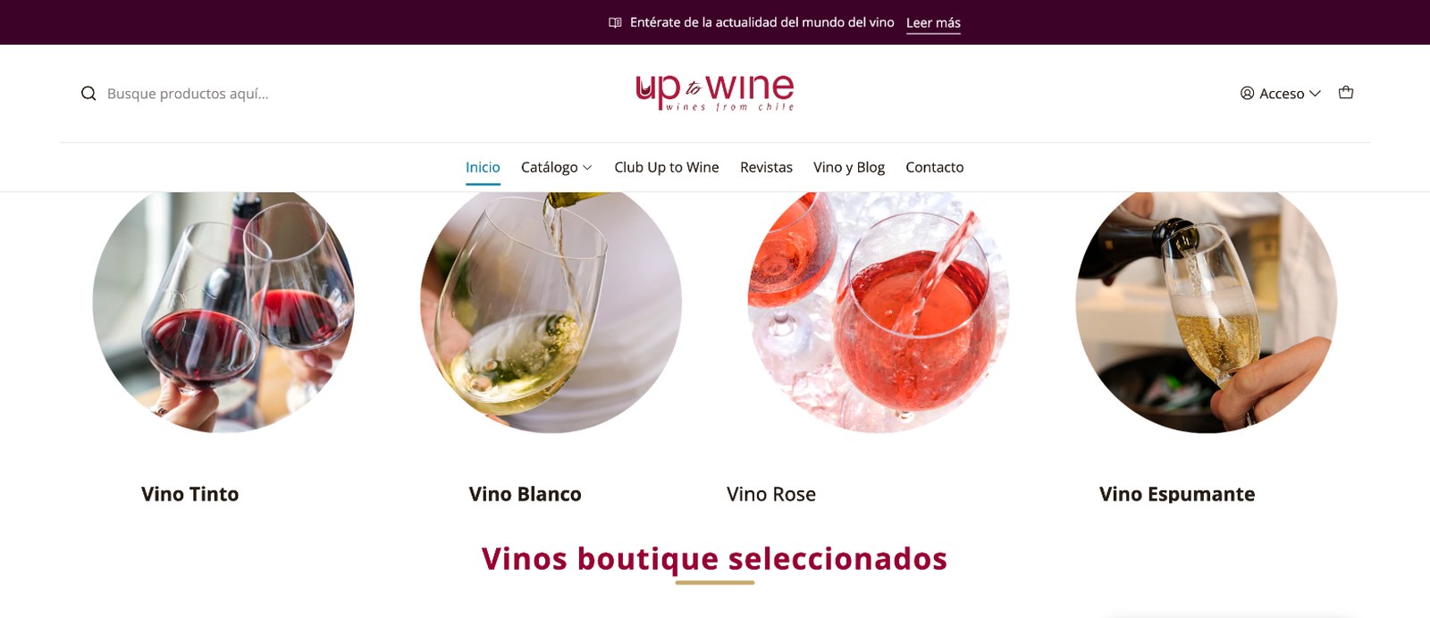 Sección 1 de la web de Up to Wine