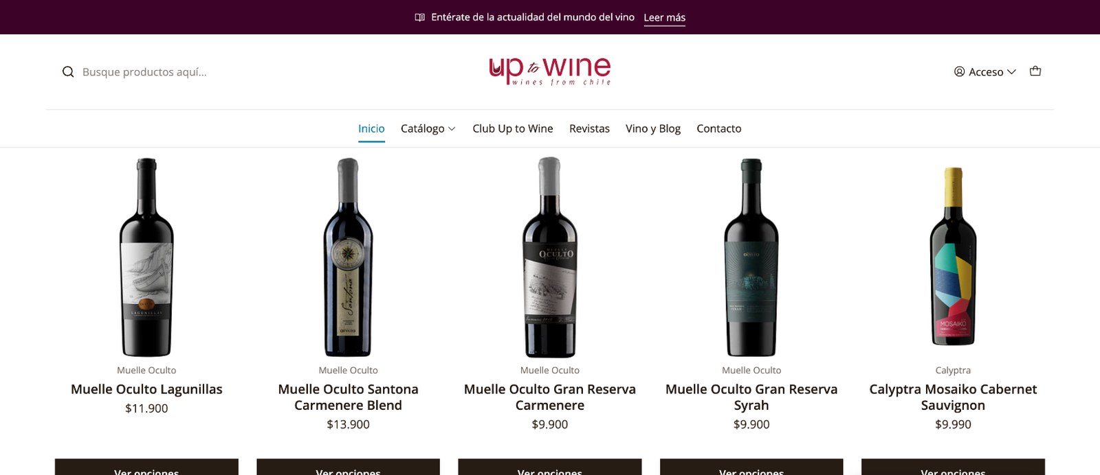 Sección 2 de la web de Up to Wine