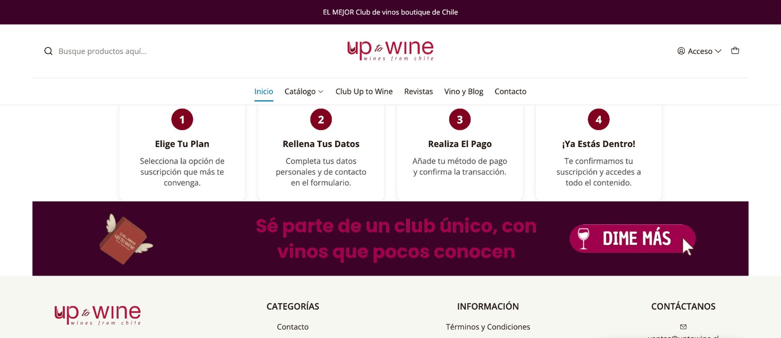 Sección 3 de la web de Up to Wine